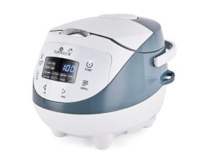 YumAsia Panda طباخ أرز صغير مع وعاء نينجا سيراميك ومنطق متقدم (3.5 كوب ، 0.63 لتر) 4 وظائف طهي الأرز ، 4 وظائف طباخ متعدد ، شاشة LED موتوش - 120 فولت (أبيض ورمادي)