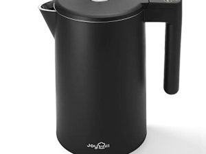 غلاية كهربائية JOYHILL للتحكم في درجة الحرارة ، 6 غلاية شاي بدرجة حرارة متغيرة ، داخلية من الفولاذ المقاوم للصدأ 12 ساعة للحفاظ على الدفء ، 1500 واط غلاية ماء ساخن مع ترموستات STRIX وحماية من الغليان الجاف ، أسود