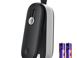 FEPPO Bag Sealer Mini ، 2 في 1 حقيبة سدادة حرارية مع قطاعة ، آلة تعبئة الأكياس المحمولة باليد مع حبل للأكياس البلاستيكية لتخزين الوجبات الخفيفة (البطاريات متضمنة) ، أسود / فضي