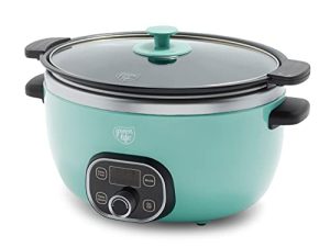 GreenLife Cook Duo Healthy Ceramic Nonstick 6QT Slow Cooker، PFAS-free، Timer Digital، Dishwasher Safe Parts، Turquoise