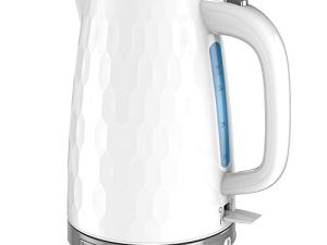 BLACK + DECKER Honeycomb Collection غلاية كهربائية لاسلكية سريعة الغليان 1.7 لتر مع لمسة نهائية فاخرة ، أبيض ، KE1560W