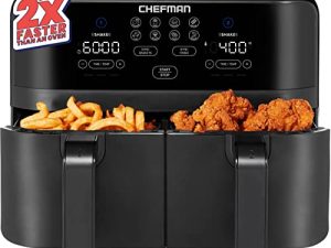 مقلاة الهواء المزدوجة Chefman TurboFry Touch ، تزيد من الوجبات الصحية إلى أقصى حد مع سعة سلة مزدوجة ، وأدوات تحكم رقمية بلمسة واحدة وتذكير بالاهتزاز للحصول على مظهر مقرمش مثالي ومنخفض السعرات الحرارية