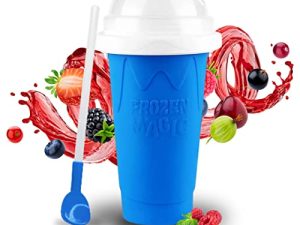 كوب EJ1 Slushie Maker TIK TOK Frozen Magic بطبقة مزدوجة من السيليكون للضغط - تبريد سريع مخفوق ميلك شيك آيس كريم سموذي منزلي الصنع خالٍ من BPA مع غطاء وقش للأطفال والأطفال والكبار
