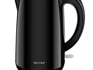 Secura SWK-1701DB غلاية مياه كهربائية أصلية مزدوجة الجدار من الفولاذ المقاوم للصدأ 1.8 كوارت ، أونيكس أسود