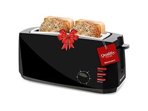 Elite Gourmet ECT4829B Long Slot 4 Slice Toaster، 6 Toast Settings Toaster Defrost، Reheat، Cancel Fun Tray Slide Out Of Crumb Tray، Extra Wide Slots for Bagels Waffles، Black