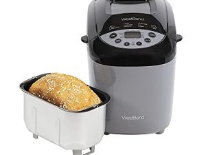 West Bend Hi-Rise Bread Maker شفرة مزدوجة أفقية قابلة للبرمجة مع 12 برنامجًا بما في ذلك خالية من الغلوتين ، 3 رطل ، رمادي