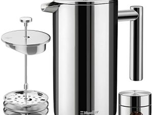 Mueller French Press مزدوج العزل 304 الفولاذ المقاوم للصدأ صانع القهوة 4 مستويات نظام الترشيح ، لا القهوة المطحون ، خالية من الصدأ ، غسالة الصحون آمنة