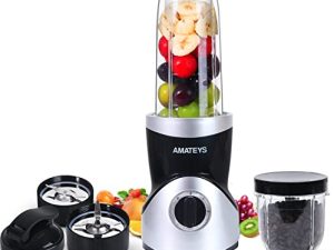 خلاط شخصي من Amateys للاهتزازات والعصائر ، خلاط مطبخ احترافي مع شفرات خلط وطحن ، مطحنة قهوة محمولة مع زجاجات سفر 24/10 أونصة ، خلاط عصير بسرعات قابلة للتعديل