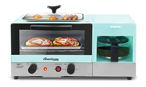 Elite Gourmet Americana EBK8810BL 2 Slice، 9.5 "Griddle with Glass Lid 3-in-1 Breakfast Center Station، 4-Cup Coffeemaker، Toaster Oven with 15 Min Timer، Heat Selector Mode، Blue Elite Gourmet Americana EBK8810BL 2 Slice، 9.5 "Griddle with Glass Lid 3-in-1 Breakfast Center Station، 4-Cup Coffeemaker، Toaster Oven with 15 Min Timer، Heat Selector Mode، Blue