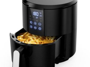 Kitcher 3.5Qt مقلاة هوائية LED تعمل باللمس شاشة رقمية تعمل بالهواء الساخن طباخ بدون زيت مع التحكم في درجة الحرارة مؤقت 60 دقيقة سلة القلي غير اللاصقة 50 وصفة ميزة الإغلاق التلقائي (أسود)