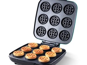 Delish By Dash Waffle Bite Maker ، يصنع 9 × 2.4 بوصة لقيمات الوافل مع وصفات لذيذة للفطور والوجبات الخفيفة والحلويات والمزيد - أزرق