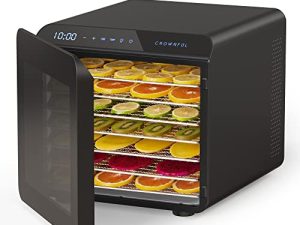 CROWNFUL Food Dehydrator Machine ، 7 صواني من الفولاذ المقاوم للصدأ ، مجفف للحمضيات والخضروات والفواكه واللحوم والأعشاب والزبادي ، ومجهزة بحماية من الحرارة الزائدة ، ومؤقت رقمي وتحكم في درجة الحرارة ، مدرج في قائمة ETL ، 30+ وصفات مجانية عبر الإنترنت ، أسود