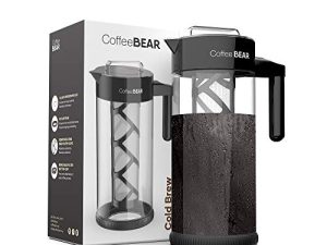 COFFEE BEAR - صانع القهوة الباردة وآلة صنع الشاي المثلج ، إبريق زجاجي من البورسليكات مع مرشح شبكي ، 1.3 لتر (44 أونصة)