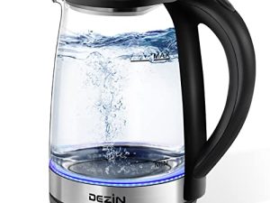 غلاية كهربائية Dezin ، غلاية شاي كهربائية زجاجية خالية من مادة BPA ، غلاية مياه ساخنة من الفولاذ المقاوم للصدأ 304 ، 1.8 لتر مع غليان سريع ، تقنية الحماية من الجفاف والغليان التلقائي للقهوة والشاي