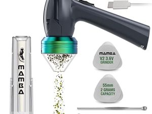 مطحنة الأعشاب الكهربائية من مامبا V2-55 ، مطحنة أوتوماتيكية سريعة الشحن USB مع رأس من سبائك الألومنيوم ، تتضمن نظام تثبيت الأعشاب والتوابل (الفحم)