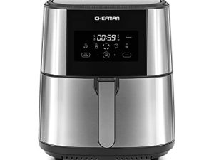 مقلاة الهواء الكبيرة CHEFMAN Max XL 8 Qt ، طهي صحي ، سهل الاستخدام ، فولاذ مقاوم للصدأ غير قابل للالتصاق ، شاشة رقمية تعمل باللمس مع 4 وظائف طهي ، خالية من BPA ، سلة آمنة لغسالة الصحون ، تسخين مسبق وتذكير بالاهتزاز
