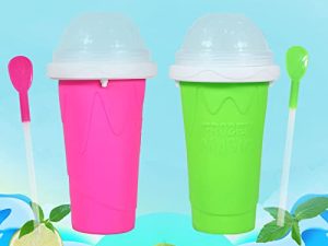 كوب Slushie Cup Frozen Magic Cup ضغط كوب صانع مشروب السلاش أكواب DIY محلية الصنع أكواب عصير السفر المحمولة مزدوجة الطبقات Slushie كوب للأطفال والعائلة (R + G)