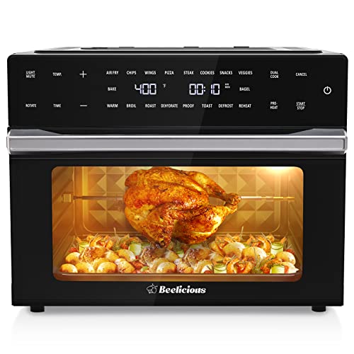 Beelicious 32QT Extra Large Air Fryer ، 19-In-1 Air Fryer Toaster Oven Combo with Rotisserie and Dehydrator ، Digital Convection Oven Countertop Airfryer Fit 13 "Pizza، 6 Accessories، 1800w، Black Beelicious 32QT Extra Large Air Fryer ، 19-In-1 Air Fryer Toaster Oven Combo with Rotisserie and Dehydrator ، Digital Convection Oven Countertop Airfryer Fit 13 "Pizza، 6 Accessories، 1800w، Black