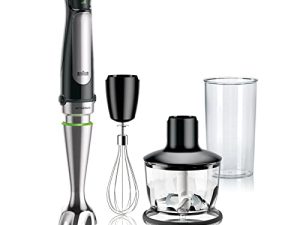 Braun MQ7035X 3 في 1 يد غمر ، قوي 500 واط من الفولاذ المقاوم للصدأ خلاط متغير السرعة + 2 كوب محضر طعام ، خفقت ، دورق ، أسرع ، خلط أدق ، MultiQuick