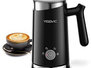 YISSVIC 4 in1 جهاز إزباد الحليب والبخار للرغوة الساخنة والباردة 10 أوقية جهاز بخار الحليب الكهربائي الدافئ التلقائي بخار الحليب الكهربائي لحليب القهوة لكابتشينو ، لاتيه ، ماكياتو ، حليب ساخن