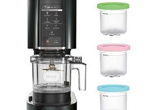 Ninja CN301CO CREAMi Ice Cream Maker ، for Gelato ، Mix-ins ، Milkshakes ، Sorbet ، Smoothie Bowls والمزيد ، 7 برامج بلمسة واحدة ، مع (3) حاويات وأغطية نصف لتر ، حجم صغير ، مثالي للأطفال ، أسود (متجدد)