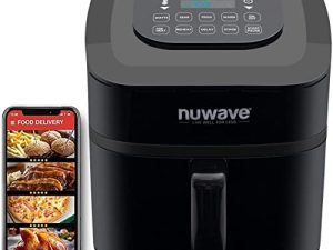 Nu Wave Brio 7-in-1 Air Fryer Oven، 7.25-Qt مع عناصر تحكم رقمية بلمسة واحدة ، تحكم في درجة الحرارة 50 درجة - 400 درجة فهرنهايت بزيادات 5 درجات ، حراري خطي (خطي T) لنتائج مثالية ، أسود