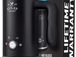 سخان كهربائي Zulay Milk Frother (10 أوقية / 300 مل) - جهاز بخار الحليب التلقائي 4 في 1 للسخونة والباردة - جهاز إزباد الحليب الكهربائي من الفولاذ المقاوم للصدأ لللاتيه والكابتشينو والشوكولاتة الساخنة ، 120 فولت - أسود