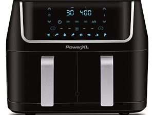 مقلاة هوائية بسلة مزدوجة PowerXL Vortex 10-qt ، مقلاة كهربائية 7 في 1 بسلتين أو سلة سعة كبيرة جدًا ، تقنية SmartSync ، للوجبات العائلية الكاملة XL ، تذكير بالاهتزاز (10 QT ، أسود)