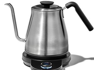 غلاية كهربائية OXO Brew Gooseneck - غلاية الماء الساخن ، صب فوق غلاية القهوة والشاي ، درجة حرارة قابلة للتعديل ، مؤقت تحضير مدمج ، فولاذ مقاوم للصدأ ، 1 لتر