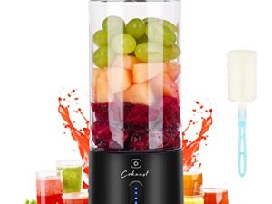 خلاط COKUNST المحمول للاهتزازات والعصائر ، خلاطات محمولة خالية من مادة BPA 18 أونصة مع 6 شفرات وعصارة خضروات من النوع C قابلة لإعادة الشحن ، كوب خلاط صغير محمول مع صينية مكعبات الثلج وفرشاة تنظيف للسفر والمطبخ الرياضي