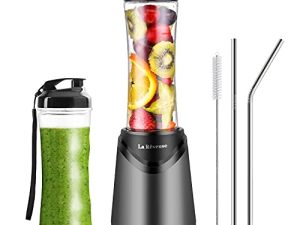 La Reveuse Smoothie Blender Personal Size 300 Watts with 2 Pieces 18 oz BPA Free Travel Sports Bottles، Grey