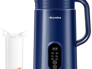 ماكينة صنع حليب الجوز الأوتوماتيكية من Arcmira ، 20 أونصة خالية من منتجات الألبان منزلية الصنع ، اللوز / جوز الهند / الشوفان / الحليب النباتي وحليب الصويا مع كيس حليب البندق ، ماكينة صنع حليب اللوز مع تأخير البدء / الاحتفاظ بالدفء / غلي الماء ، أزرق