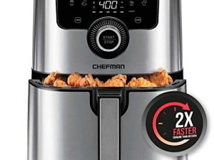 مقلاة CHEFMAN الهوائية للطهي الصحي ، 4.5 Qt ، سهل الاستخدام والتحكم المزدوج في درجة الحرارة ، فولاذ مقاوم للصدأ غير لاصق ، سلة آمنة للغسيل في غسالة الأطباق ، مع مؤقت 60 دقيقة وإغلاق تلقائي