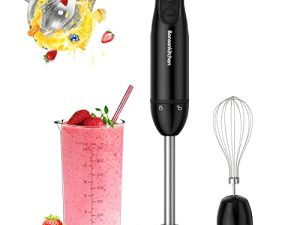 خلاط Bonsenkitchen الغمر اليدوي ، 12 سرعة وخلاط يدوي تربو كهربائي بشفرات حادة ، خلاط يدوي 3 في 1 مع خفق البيض ، دورق 700 مل للشوربات والعصائر والصلصة
