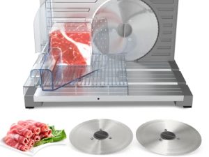 WETIE MS1-2 قطاعة لحوم للمنزل ، قطاعة طعام كهربائية ، قطاعة لحوم قابلة للطي ، مقطعة لحوم مجمدة بدون عظم ، سجق ، بطاطس ، فواكه ، خضروات ، سمك شريحة قابل للتعديل ، شفرة من الفولاذ المقاوم للصدأ (قطعتان)