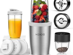 KOIOS PRO 850W Bullet Personal Blender for Shakes and Smoothies ، مشروبات البروتين ، مجموعة 11 قطعة خلاط لأطعمة الأطفال في المطبخ مع 6 حواف فائقة النعومة ، مطحنة قهوة للفاصوليا والمكسرات والتوابل ، 2 × 17 أونصة + 10 أونصة كبيرة وصغيرة للاستخدام أكواب ، 2 غطاء شرب بفوهة ، خلاط متنقل للسفر ، خالٍ من البيسفينول أ (أبيض)