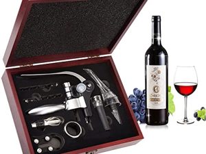 Smaier Wine Opener إكسسوارات النبيذ Areator Wine Opener Kit ، مجموعة مفاتيح النبيذ الأحمر مع صندوق خشبي.