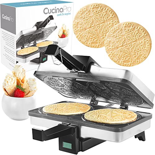CucinaPro Krumkake Baker By Cucina Pro - 100٪ غير لاصق ، يجعل اثنين من بسكويتين تشبه البيتزا من Krumkake ، رائعة لحشو الكانولي والمخاريط CucinaPro Krumkake Baker By Cucina Pro - 100٪ غير لاصق ، يجعل اثنين من بسكويتين تشبه البيتزا من Krumkake ، رائعة لحشو الكانولي والمخاريط