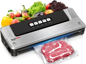 آلة ختم الطعام Bonsenkitchen ، آلة ختم الفراغ الجاف / الرطب مع خيارات سهلة 5 في 1 لتخزين الطعام وتخزين الطعام ، آلة ختم الهواء مع 5 أكياس ختم فراغ و 1 خرطوم شفط الهواء ، فضي