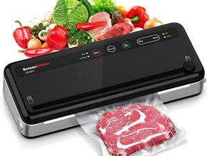 Bonsenkitchen آلة ختم الفراغ للأطعمة ، آلة ختم الفراغ المدمجة في نظام ختم الهواء مع مجموعات ختم الفراغ ، تجنب الجفاف وحرق الفريزر ، نموذج جاف / رطب للفيديو Sous