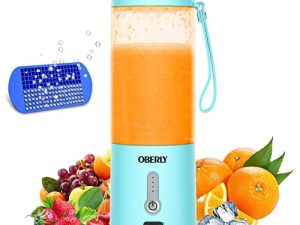 Blend Portable Blender Jet for Shakes and Smoothies ، خلاط السفر الشخصي OBERLY للبروتين مع بطارية USB قابلة لإعادة الشحن بسعة 4000 مللي أمبير في الساعة وكسر الثلج والفواكه المجمدة والمشروبات ، كوب صغير للسفر 18 أونصة ، أزرق 1