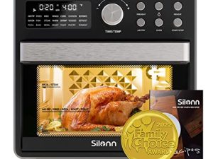 Silonn Air Fryer Oven 16QT 21-in-1 Smart Air Fryer Toaster Oven Combo Digital Countertop Natural Convection Roast Bake Dehydrate and Reheat 1600W Stainless Steel، Black، 17.3 "L x 14.76" W x 16.34 "H
