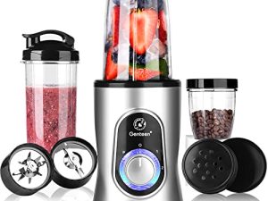 شخصية Bullet Blender للمخفوقات والعصائر ، وخلاط Genteen 650W Smoothie وخلاط الخدمة الفردية لمخفوقات البروتين | 12 قطعة خلاط شخصي مع 3 سرعات ، 24 + 17 + 10 أوقية زجاجات سفر خالية من BPA (فضي)