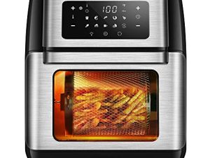 مقلاة الهواء CROWNFUL ، فرن محمصة حراري كبير بسعة 10.6 كوارت مع شاشة لمس LCD رقمية ، طباخ 10 في 1 بدون زيت مع مشواة ومجفف ، ملحقات وكتاب طبخ عبر الإنترنت متضمن