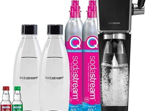 مجموعة صانع المياه المتلألئة SodaStream Art (أسود) ، مع CO2 وزجاجات DWS ونكهات Bubly Drops