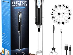 XIMU Milk Frother محمول باليد ، USB قابلة لإعادة الشحن 3 سرعات كهربائية صغيرة صانع رغوة الحليب ، خلاط للقهوة ، لاتيه ، كابتشينو ، شوكولاتة ساخنة ، خفق البيض وحامل من الفولاذ المقاوم للصدأ متضمن