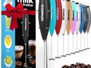 ماكينة صنع الرغوة بخفق كهربائي تعمل بالبطارية من PowerLix Milk Frother لتحضير القهوة واللاتيه والكابتشينو والشوكولاتة الساخنة وخلاط مشروبات صغير متين مع حامل من الفولاذ المقاوم للصدأ (أسود)