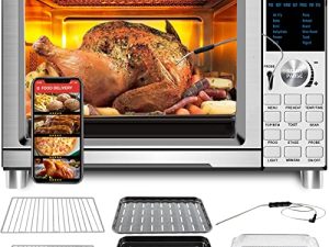 NUWAVE Bravo Air Fryer محمصة الفرن الذكي ، 12 في 1 كونترتوب الحمل الحراري ، 30-QT XL السعة ، 50 درجة -500 درجة فهرنهايت التحكم في درجة الحرارة ، تعديل السخان العلوي والسفلي 0٪ -100٪ ، مظهر الفولاذ المقاوم للصدأ المصقول