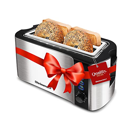 Elite Gourmet ECT-3100 Long Slot 4 Slice Toaster، Reheat، 6 Toast Settings، Defrost، Cancel Functions رف تدفئة مدمج ، فتحات واسعة جدًا للبيجل والفطائر ، الفولاذ المقاوم للصدأ والأسود Elite Gourmet ECT-3100 Long Slot 4 Slice Toaster، Reheat، 6 Toast Settings، Defrost، Cancel Functions رف تدفئة مدمج ، فتحات واسعة جدًا للبيجل والفطائر ، الفولاذ المقاوم للصدأ والأسود
