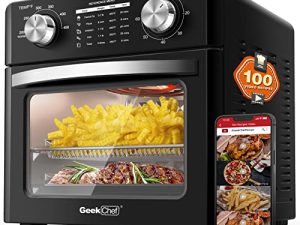 Geek Chef Air Fryer Toaster Oven Combo، 4 Slice Toaster Convection Air Fryer Oven Warm، Broil، Toast، Bake، Air Fry، Free Oil، Accessories Included (2 Knob 10QT with Video Recipes)